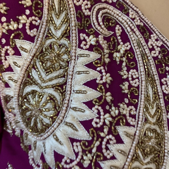 Vintage beaded magenta purple puff sleeve Punjabi Ethnic party dress S M - Picture 8 of 11